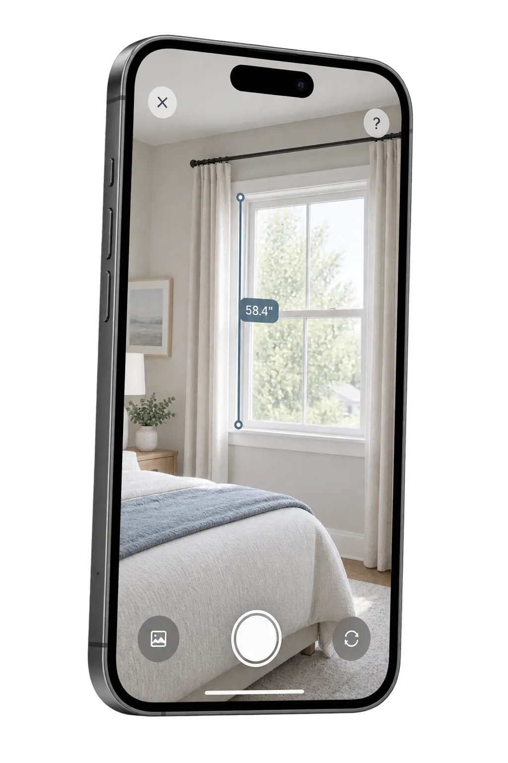 Phone measuring a window for a blinds quote
